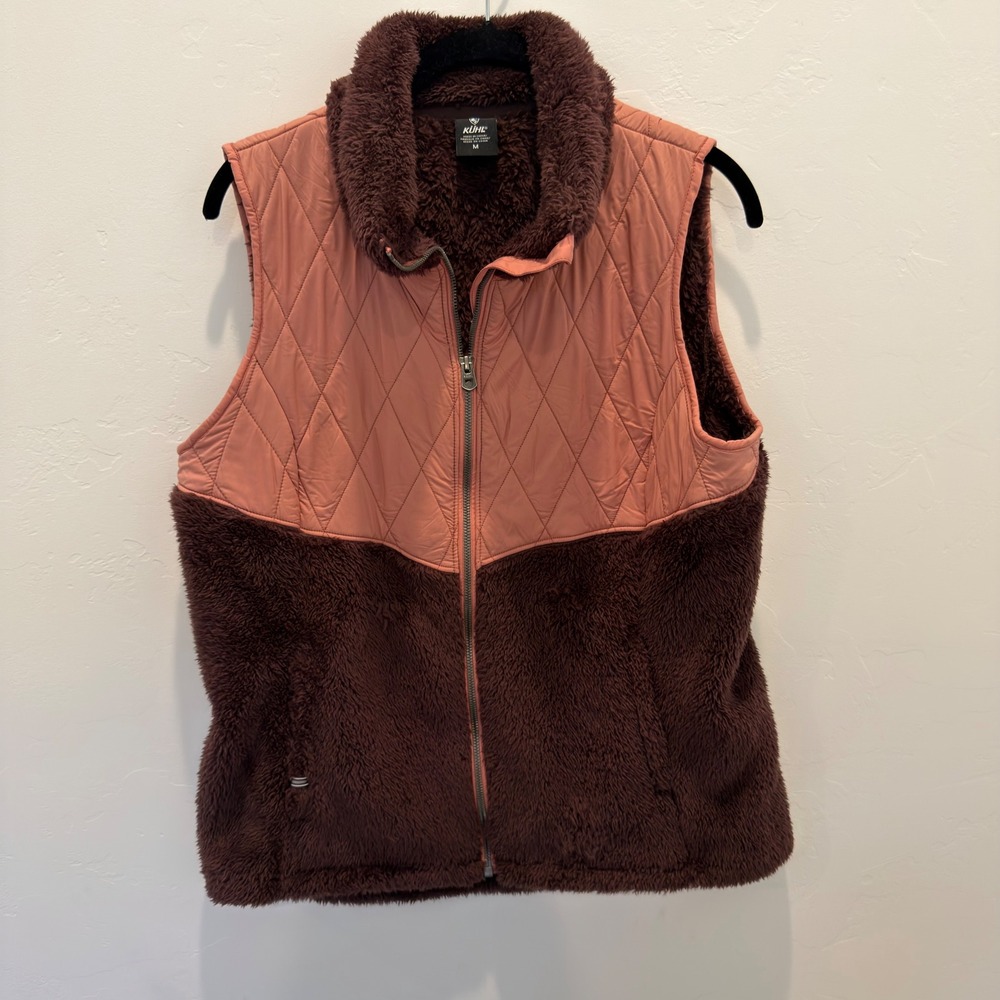 KUHL Flight Vest Womens Medium Burgundy Pink Quilted Fleece Full Zip Puffer Vest
